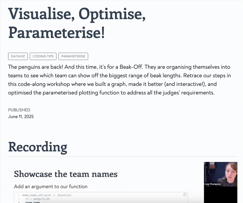 Gif of a quick run through of my visualise, optimise, parameterise workshop presentation.
